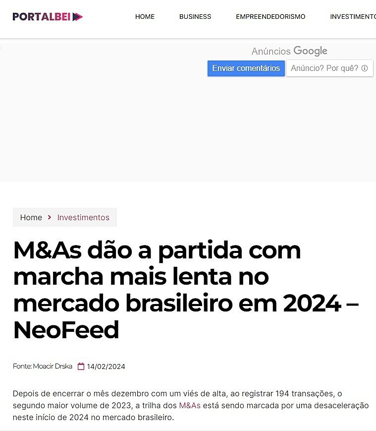 M&As do a partida com marcha mais lenta no mercado brasileiro em 2024  NeoFeed